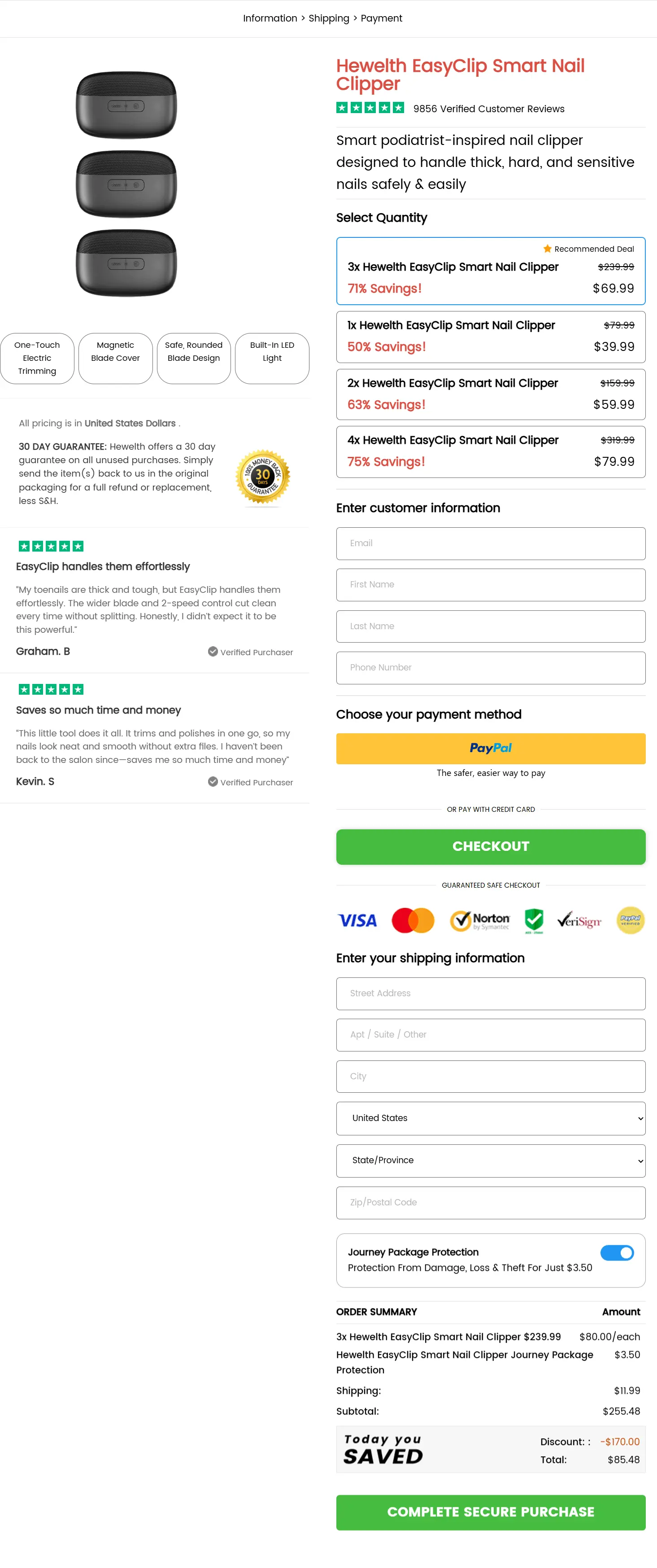 EasyClip Smart Nail Clipper secure checkout page